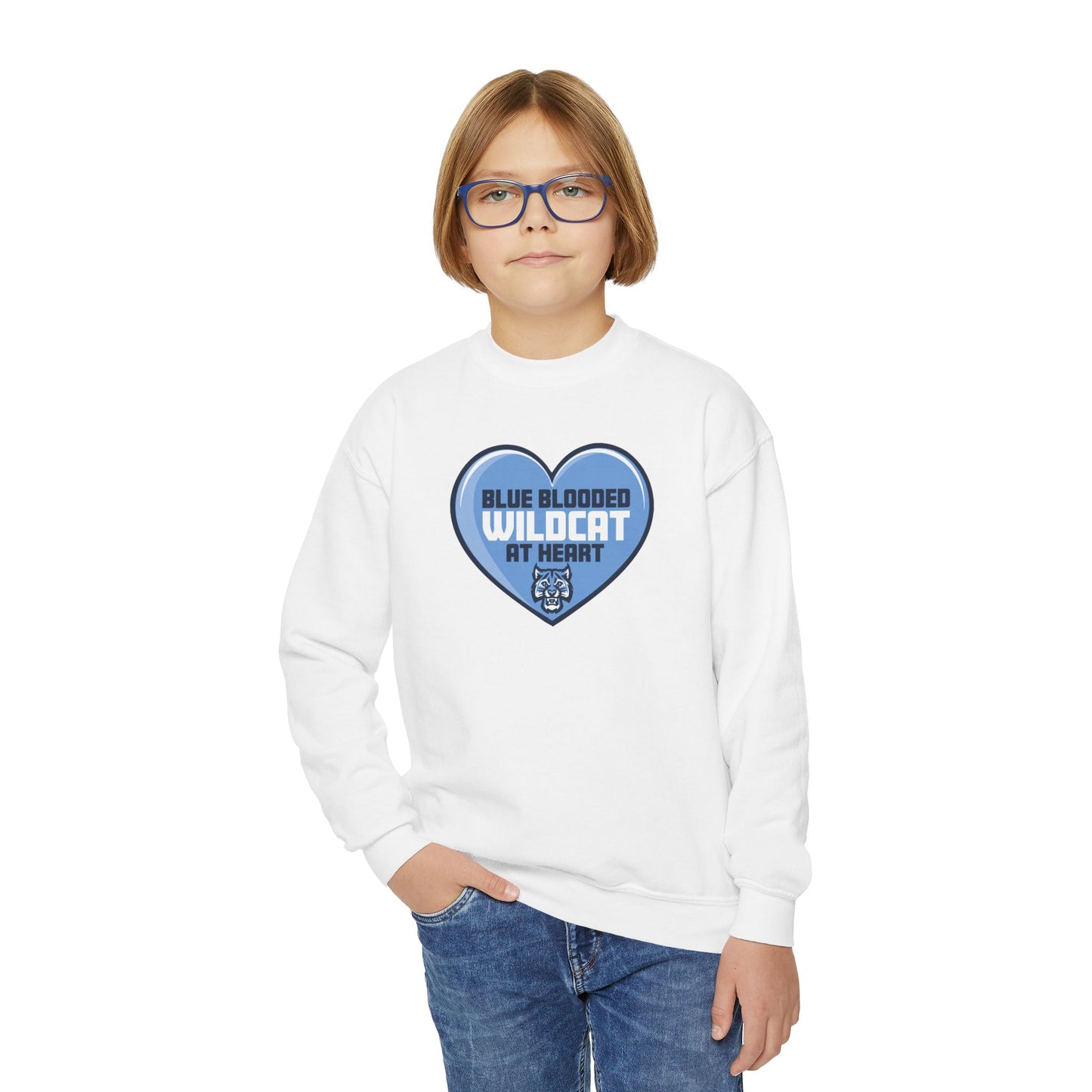 Blue Blooded Wildcat at Heart Crewneck Youth Sweatshirt