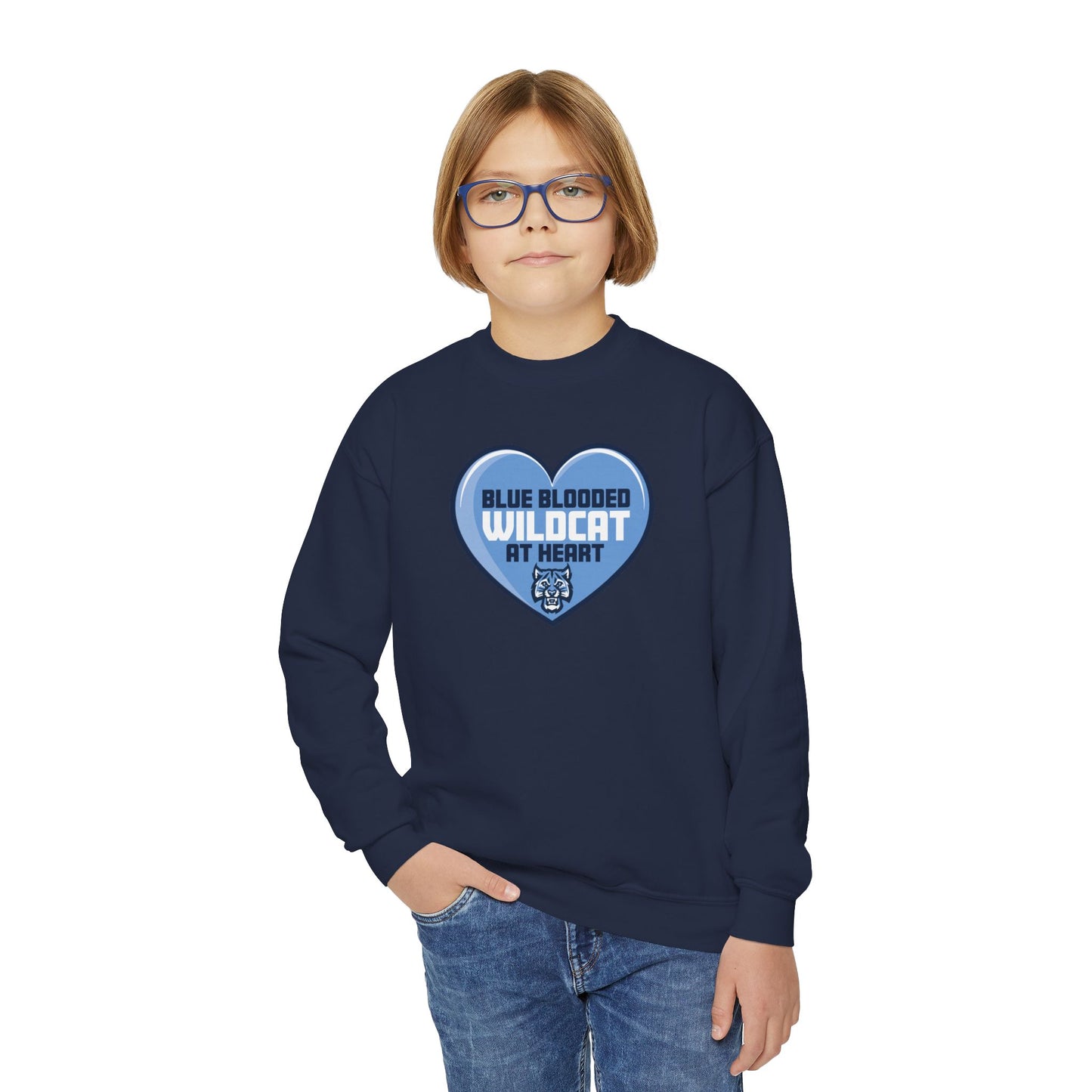Blue Blooded Wildcat at Heart Crewneck Youth Sweatshirt