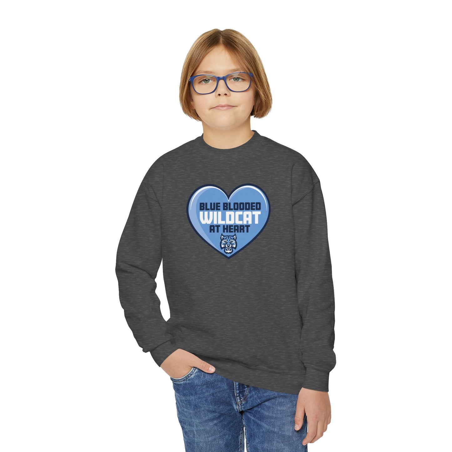 Blue Blooded Wildcat at Heart Crewneck Youth Sweatshirt