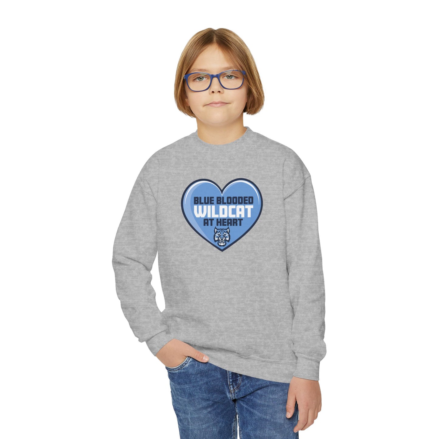 Blue Blooded Wildcat at Heart Crewneck Youth Sweatshirt